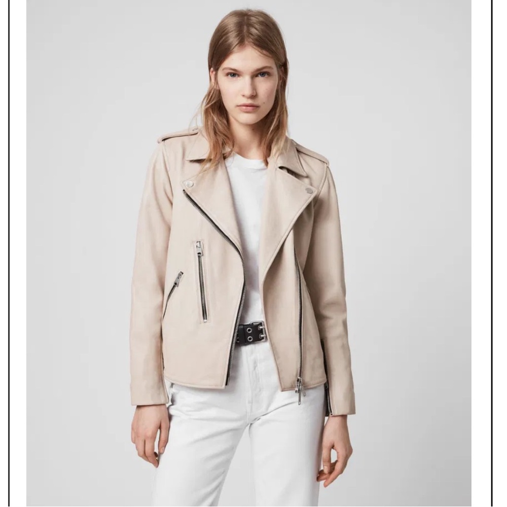 All saints blush pink leather Elva jacket